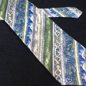 Cambridge Classics Necktie Silk Cream Green Blue Painterly Abstract Print Men OS